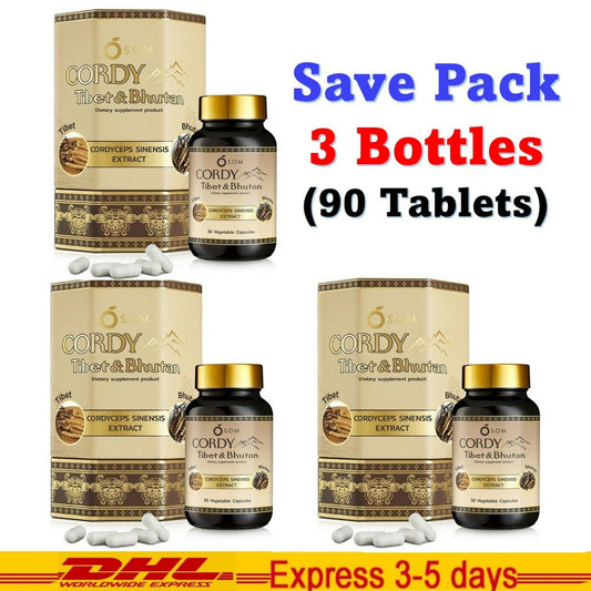 3x SOM Cordy Tibet & Bhutan Dietary Supplement Cordyceps Vitamin C, B 30 Capsule