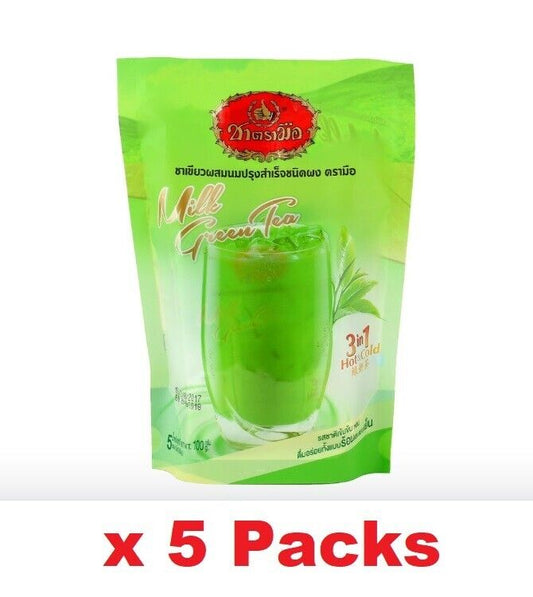 5x Chatramue's 3 in 1 Milk Green Tea Beverage Thai Hot & Cold Drink Home Party