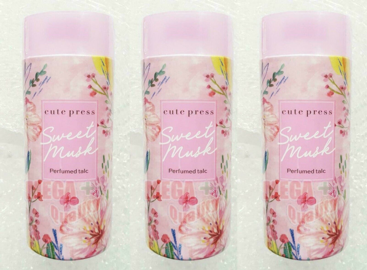 3 x CUTE PRESS SWEET MUSK PERFUMED TALC TALCUM FRAGRANCE BODY POWDER 100G.