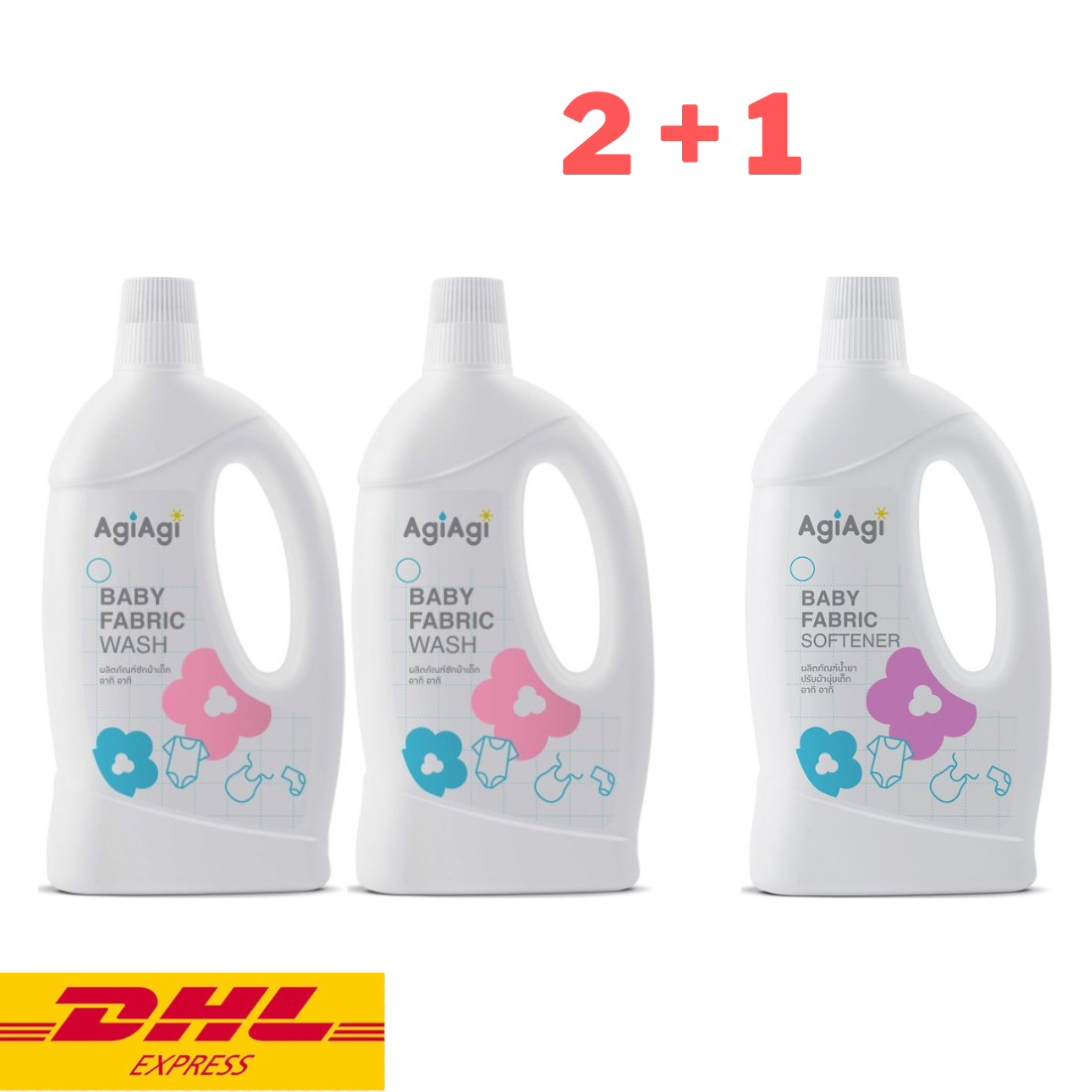 AgiAgi Baby Fabric Wash x2 +Softener x1 Kids Clothes Laundry Detergent 750ml
