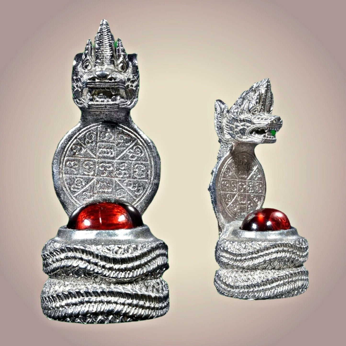 Thai Amulet Naga Kaew Naka Srisuttho w/h Red Crystal Ball Talisman Wealth Real