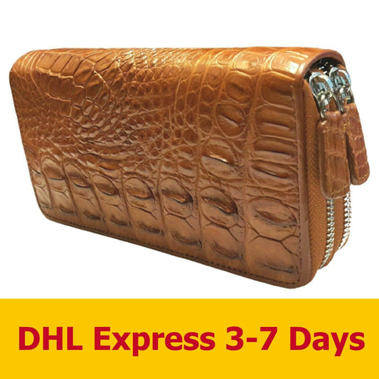 ORANGE GENUINE BONE CROCODILE WALLETS SKIN LEATHER TWO ZIPPER WOMEN CLUTCH BAGS