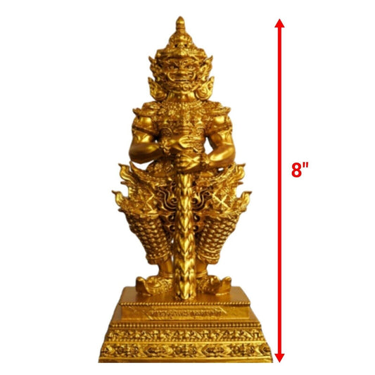 Thao Wessuwan Gold Giant God Sacred Thai Amulet Statue Wealth Fortune 8"