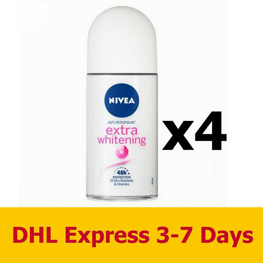 4x50ml NIVEA Extra Whitening Deodorant Underarm Roll-on Plucking Tighten pores