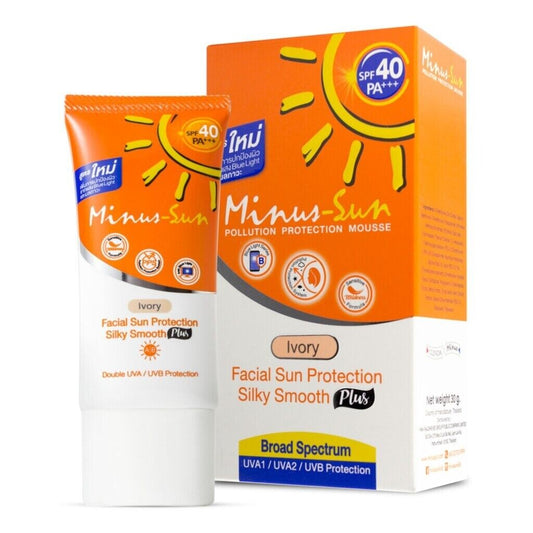 Minus Sun Facial Sunscreen SPF40 PA+++ Ivory Silky Smooth Broad Protection 30 g