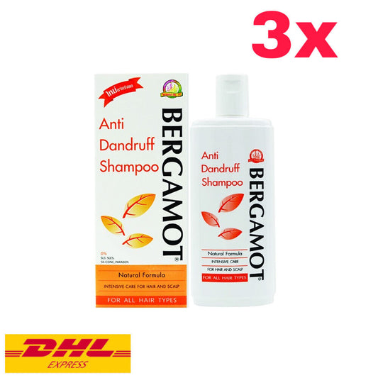 3x Bergamot Anti-dandruff Shampoo Reduce Itchy Hair Scalp Natural Formula 200ml