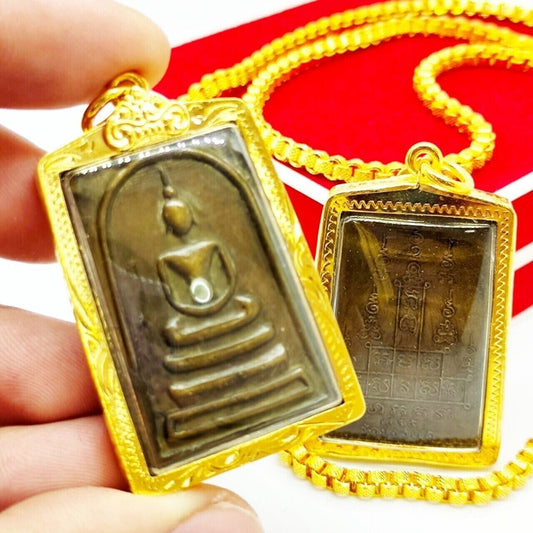 Phra Somdej Sao Haa LP Phrom Wat Chongkhae Gold Micron Case Thai Buddha Amulet