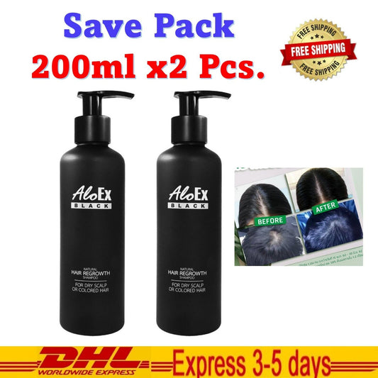 2x ALOEX BLACK NATURAL SHAMPOO reduce hair loss extracted from Thai herbs 200ml