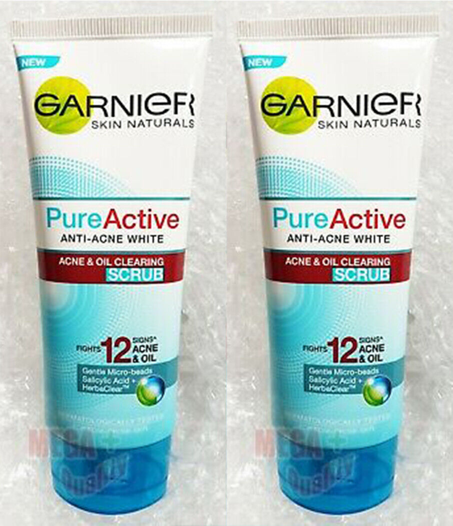 2x Garnier Skin Naturals Pure Active ANTI-ACNE WHITE OIL CLEARING SCRUB 100ml
