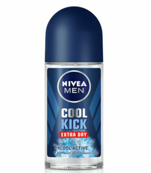 2 X 50ml. Nivea Men Cool Kick Extra Dry Roll On Deodorant 48hr Antiperspira