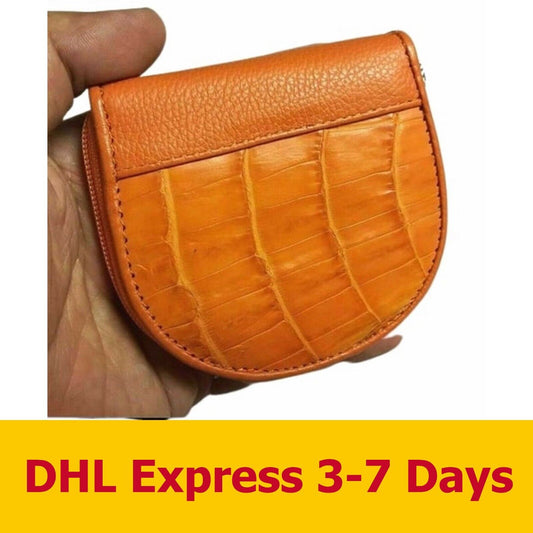 Orange GENUINE LEATHER CROCODILE ALLIGATOR ZIPPER WALLETs WOMEN COIN BAGs Purses