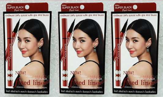 3x Mistine SUPER BLACK FIXED Eyeliner MakeUp Strong Beautiful Artist Recommended