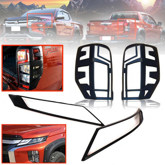 Cover Head Tail Lamp Light Matte Black Fit Mitsubishi Triton L200 MR 2019-2020