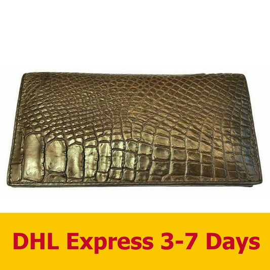Brown Men's Wallet Crocodile Alligator Belly Skin Leather Long Bifold Genuine