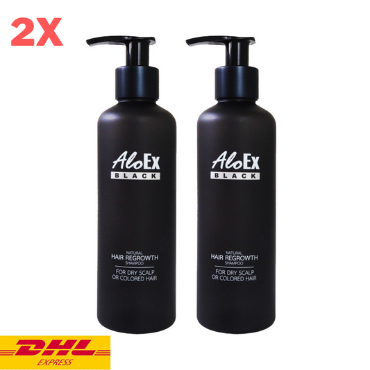 2x AloEx Black Shampoo Regrowth Natural Reduce Hair Loss Fall Dry Scalp 200 ml
