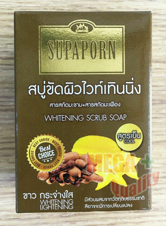 Supaporn Whitening Lighting Bright Scrub Bar Soaps Cool Formula Natural 100g