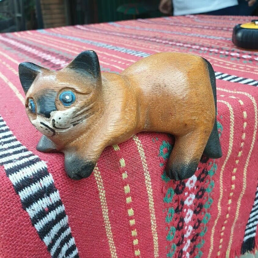 Wooden Cat Carved Wood Shelf Sitters Statue Figurine Home Decor Collectible