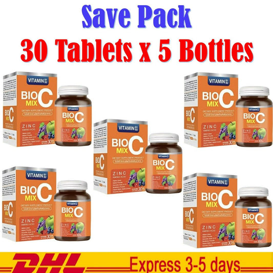 5 x New BIO C MIX Vitamin C 1000mg Alpha Zinc Radiance Skin Wrinkle 150 Tablets