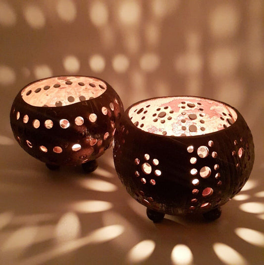 Coconut Shell Candle Tealight Containers Tealights Night Light Holder (Set 2)