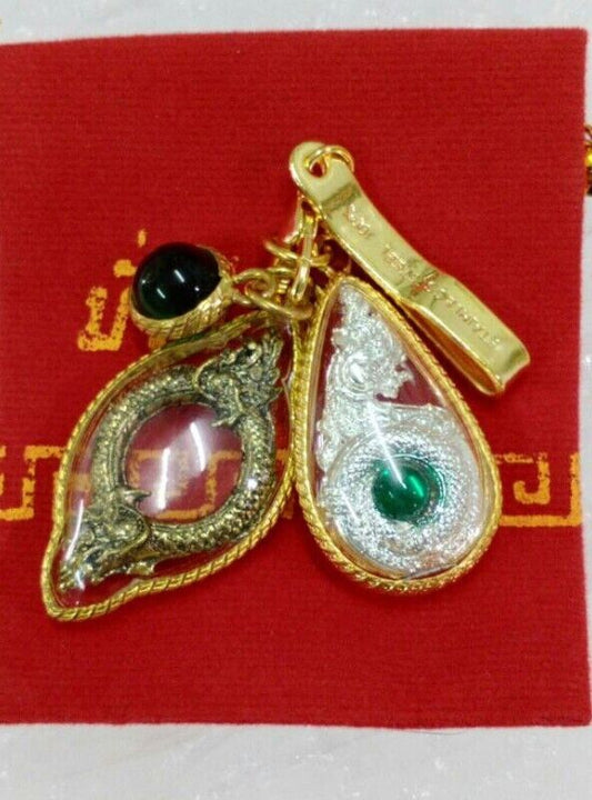 Set Naga Infinity Talisman Dragon Ouroboros Gold Micron Luck Pendant Thai Amulet