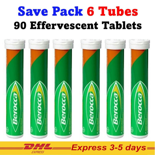 6x Berocca Performance Tube of 15 Effervescent Tablets Orange Flavor DHL ship