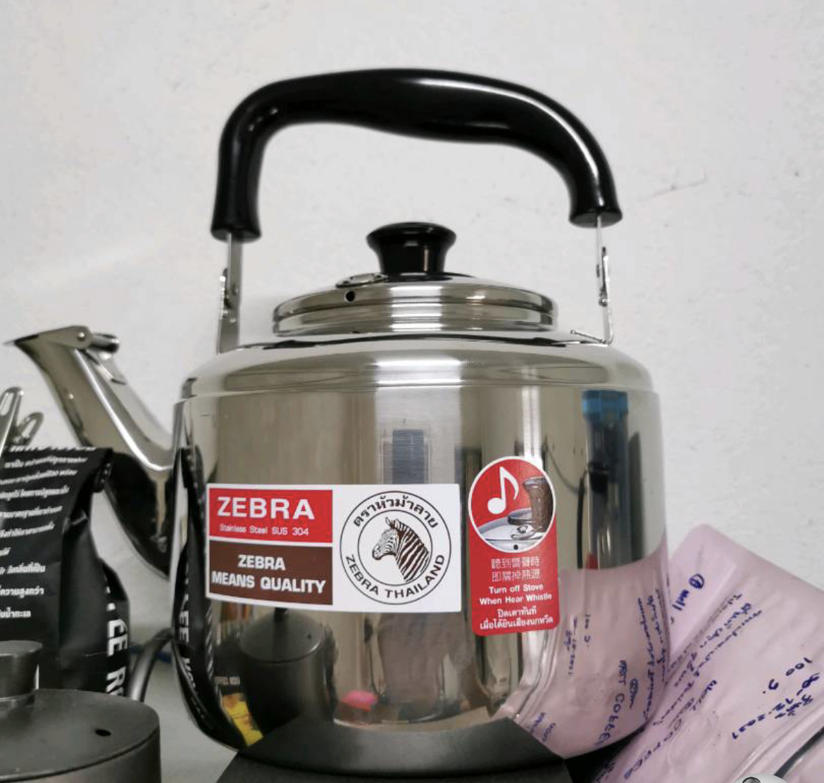 Zebra Brand Whistle Kettle Century Stainless Steel Thai kitchen Stove Top