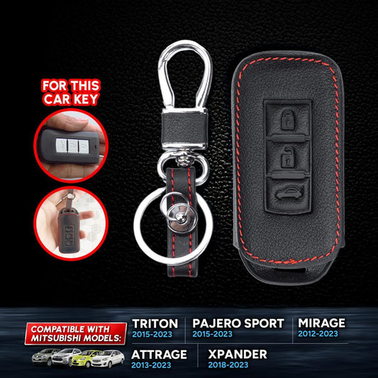 Black Leather Car Remote Case For 2015+ Mitsubishi Mirage Pajero L200 Triton