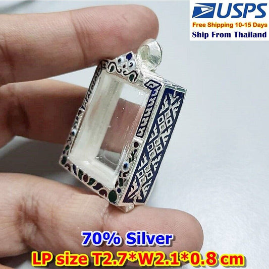 C13 Frame Amulet Empty Case LP Phra Gem Thai Necklace Pendant 70% Silver 2.5*3cm