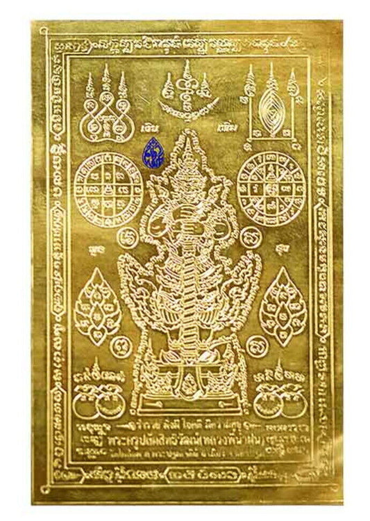Talisman Gold Plate Tao Wessuwan Giant God Mantra Lucky Thai Buddha Amulet x 4