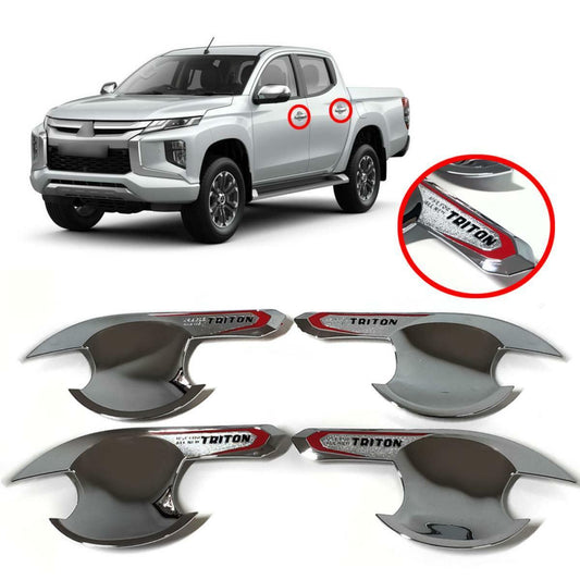 4 Doors Handle Bowl Insert Cover Chrome For Mitsubishi Triton L200 MR 2019 2020