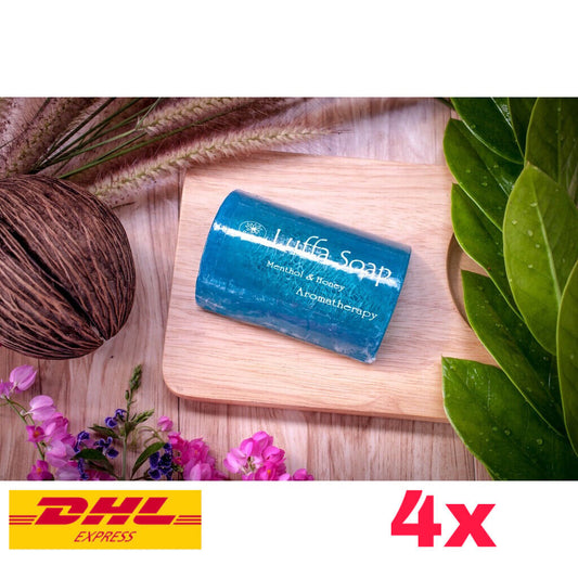 4x LUFFA SOAP Bar Menthol Honey Herbal Scrub Skin Whitening Face & Body Loofah