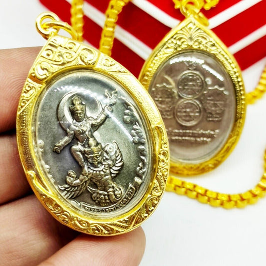Thep Phra Rahu Riding Garuda Gold Micron Case Thai Buddha Amulet