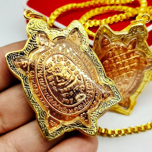 Rich Money Wealth Amulet Phaya Tao Ruean LP Liu Thai Buddha Pendant Gold Micron