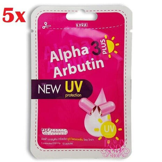 5x New Alpha Arbutin 3 Plus UV Protection Kyra Whitening Body Skin Powder 10's