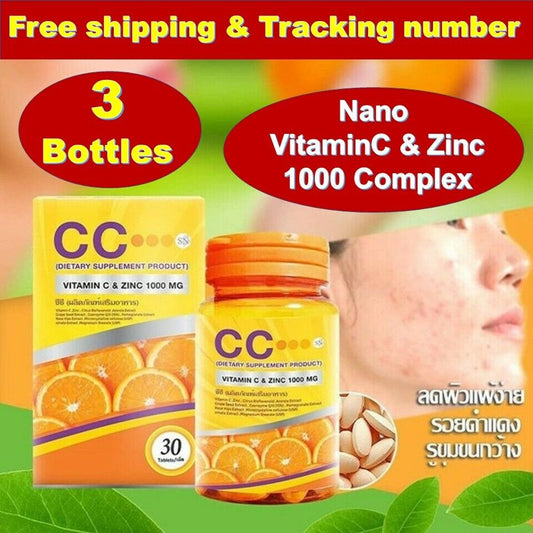 3 Bottles CC Nano Vitamin C and Zinc Whiten Brighten Skin Reduce Acne Freckles