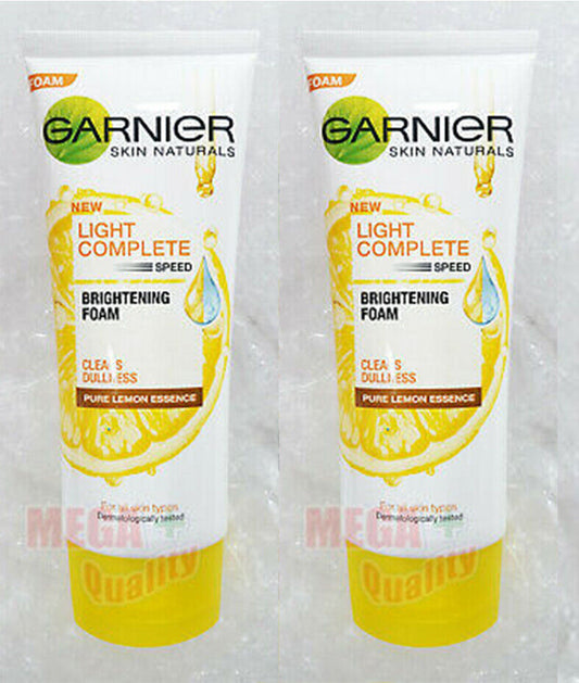 2x Garnier Light Complete White Speed Brightening Face Foam Clears Dullness 100g