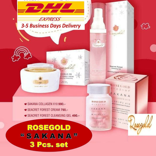 ROSEGOLD Sakana Set collagen X10 + Seacret Forest Cream + Cleansing Acne DHL