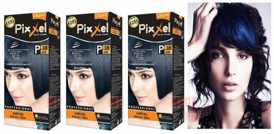 3 x Lolane Pixxel Hair Permanent Dye Color Cream Special Blue P38: Intense Blue