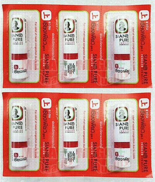 6 SIANG PURE OIL NASAL INHALER DIZZY COLD SINUS RELIEVE CONGESTION RELIEF 2ml.