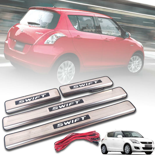 Chrome Scuff Plate Door Sill Blue LED For Suzuki Swift Hatchback 2012-2017