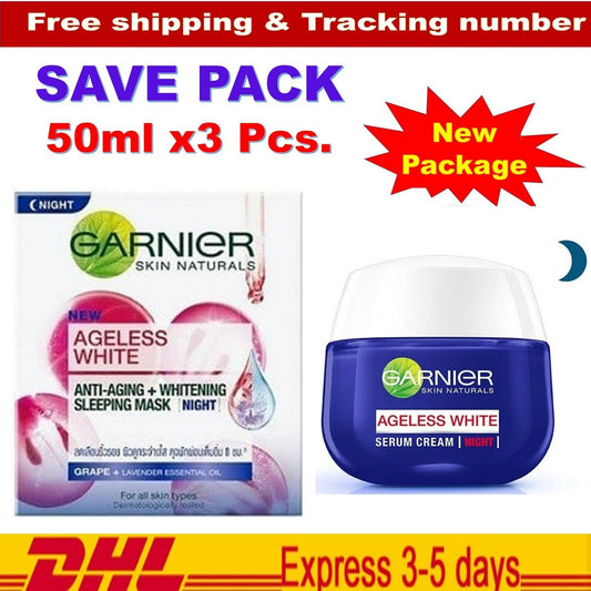 3x GARNIER AGELESS Anti-Aging & Sleeping Mask Night Serum Radiance Smooth 50ml