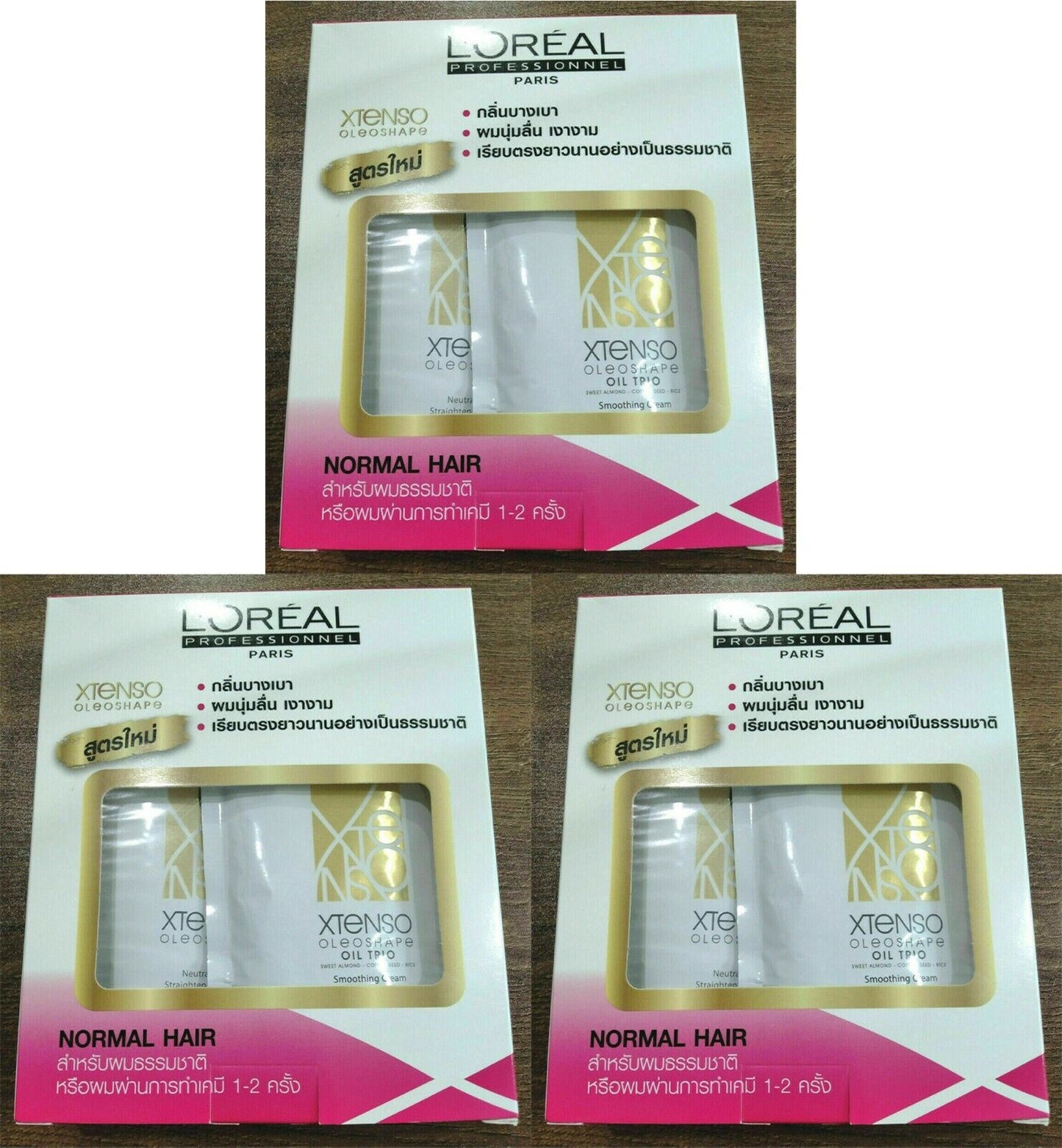 3 x Loreal Pro XTenso Oleoshape Perm Pink Natural Color Hair Straightening Cream