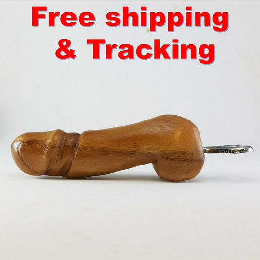 Bottle Opener Penis Shape Wooden Handle Wood Handicraft Tools Bar Gift (size 8")