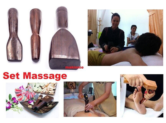 Massage Hammer Stick Tool Relax Therapy Thai Wooden Tok Sen Set