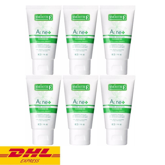 6x Smooth E Acne Extra Sensitive Cleansing Gel Facial Cleanser Oil Control 1 oz.
