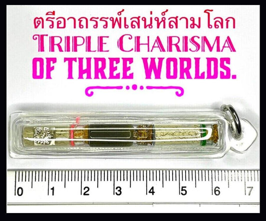 Thai Amulet Charming Takrut Triple Charisma Of Three Worlds By Phra Arjarn O New