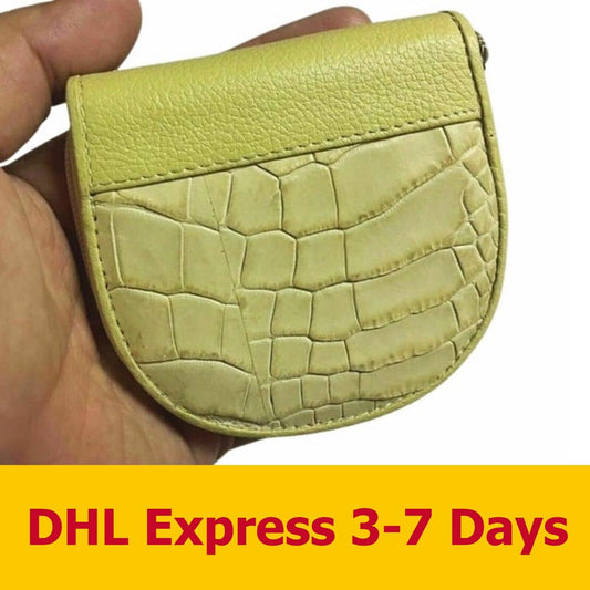 White GENUINE LEATHER CROCODILE ALLIGATOR ZIPPER WALLETs WOMEN COIN BAGs Purses