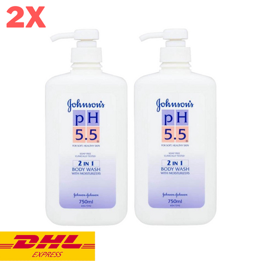 2x Johnson's pH 5.5 1 in 1 Body Wash Shower Cream Moisturizer Soft Skin 750 ml