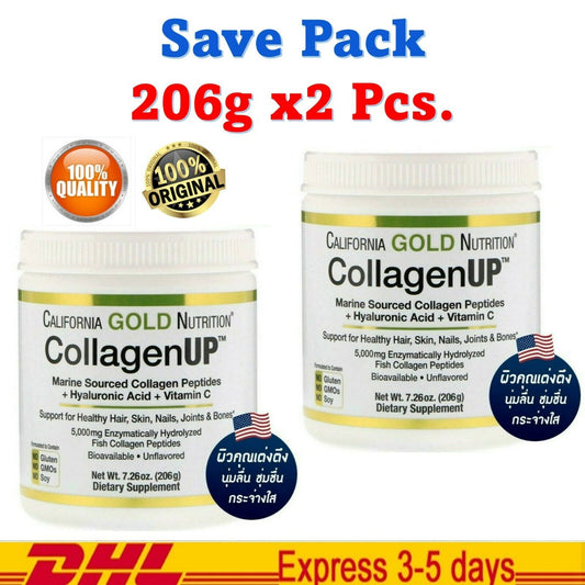 2x California Gold Nutrition Collagen UP 5000 Marine Peptides Hyaluronic Vit C
