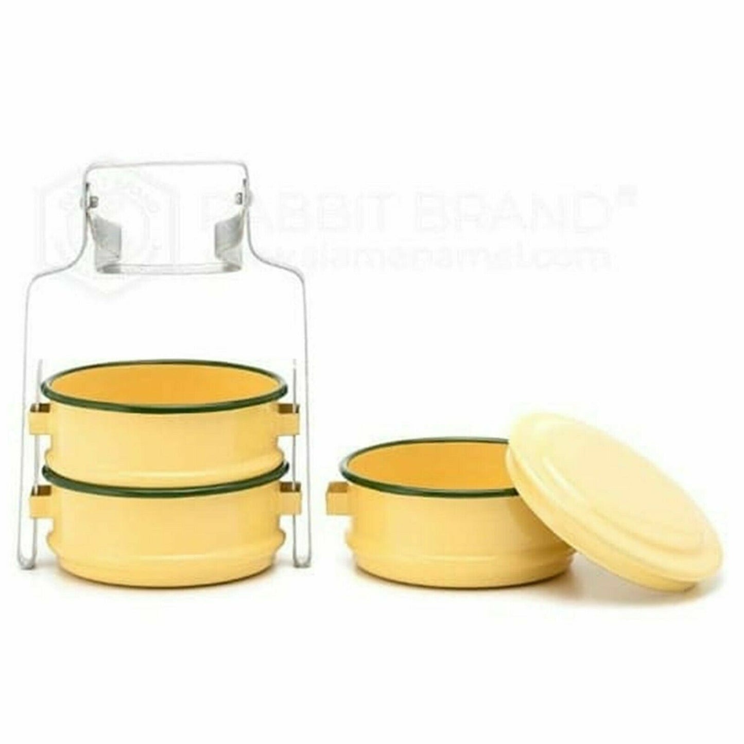 1x Enamel Tiffin Thai Lunch Bento Food Container Carrier Enamelware Pinto Yellow